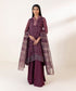 Women's Pret Blended Chiffon Printed Purple 3 Piece Suit